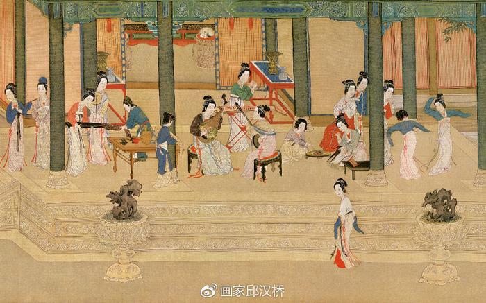 汉桥话画：明代仇英《汉宫春晓图》中国画重彩仕女第一长卷