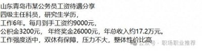​山东省青岛市某公务员工资待遇分享